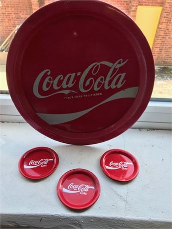 Vintage Coca Cola metal tray and coasters