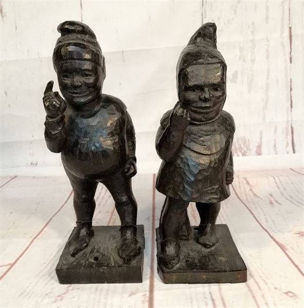 Pair of Antique Wooden Gnomes