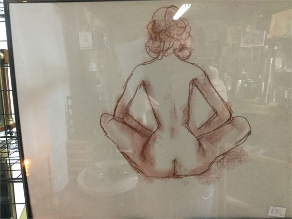 Framed Peter Collins ARCA drawing seated nude
