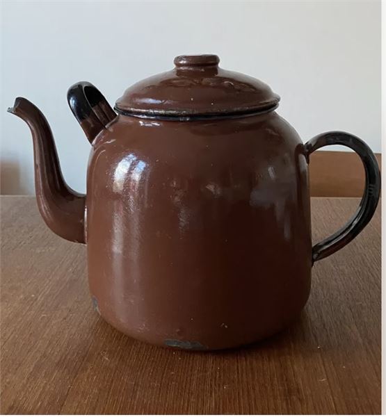 Vintage Brown Enamel Teapot